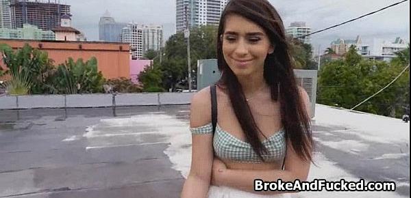  Broke brunette blows on the roof